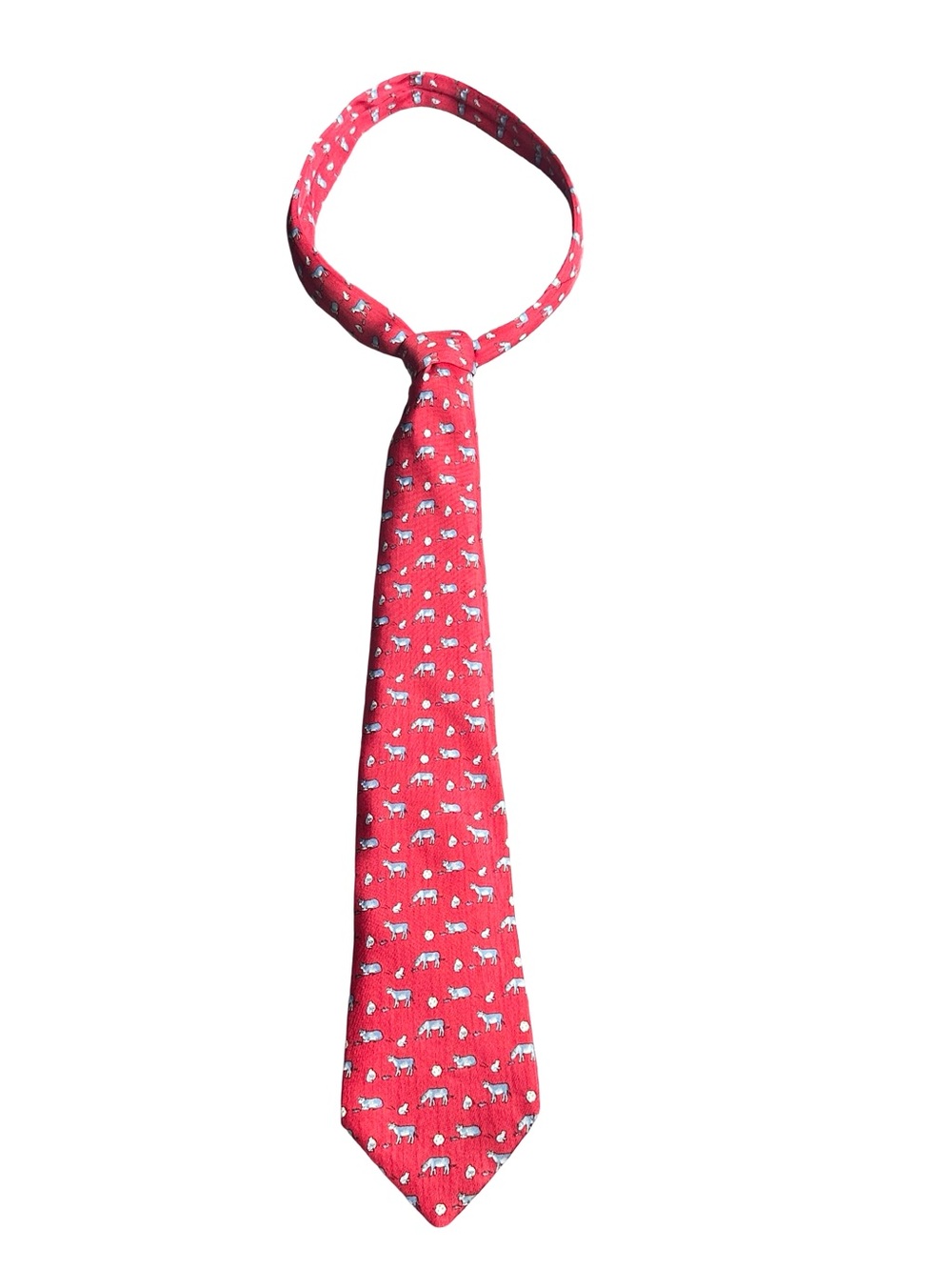 Hermès Paris Red Silk Tie Sheep Animal Novelty Print Made in France - Picture 4 of 9
